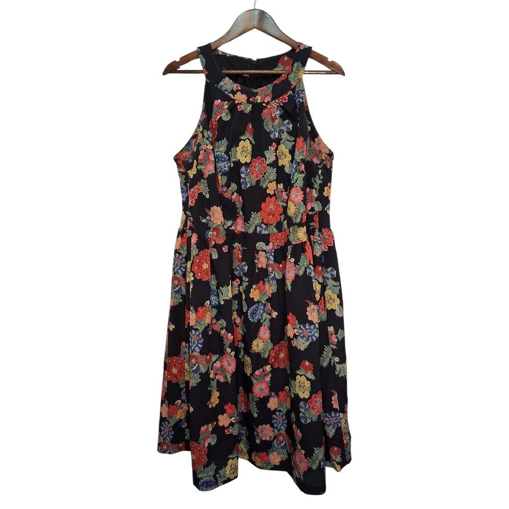 Floral Sleeveless Dress with Pleated Neckline 2XL